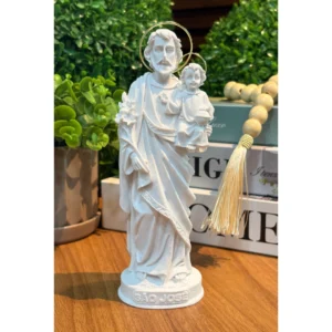 São José - Pó de Mármore - 20cm - com resplendor banhado a ouro