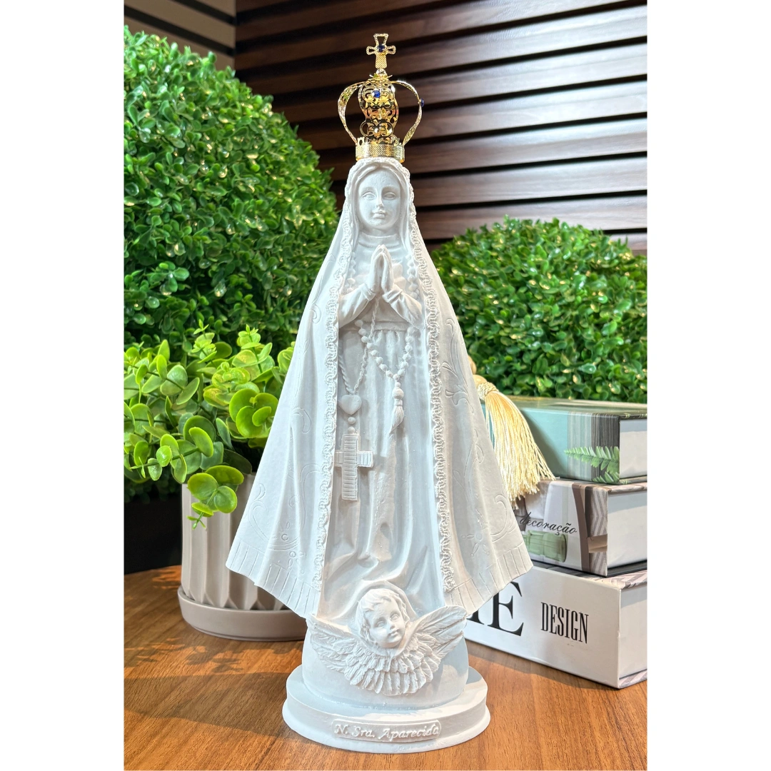 N.Sra Aparecida - Pó de Mármore - 31cm - com coroa banhado a ouro