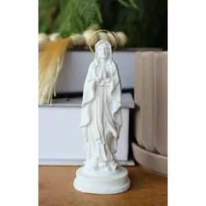 N.Sra de Lourdes - Pó de Mármore - 12cm - com resplendor banhado a ouro