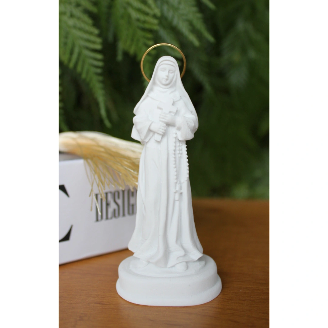 Santa Rita - Pó de Mármore - 12cm - com resplendor banhado a ouro