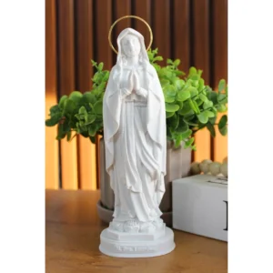 N.Sra de Lourdes - Pó de Mármore - 20cm - com resplendor banhado a ouro