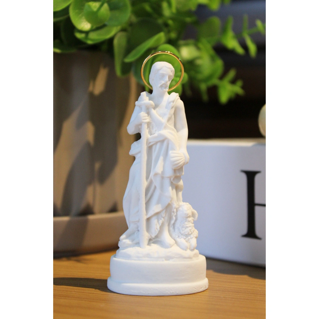 São João Batista - Pó de Mármore - 9cm - com resplendor banhado a ouro