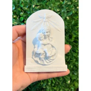 Placa Maria com Menino Jesus - Pó de Mármore - 9,5x7cm