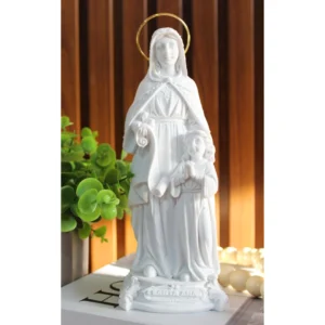 Santa Ana - Pó de Mármore - 20cm - com resplendor banhado a ouro