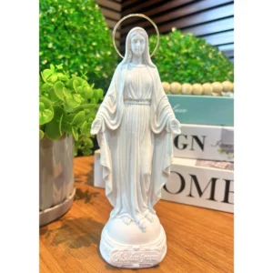 N.Sra das Graças III - Pó de Mármore - 20cm - com resplendor liso banhado a ouro