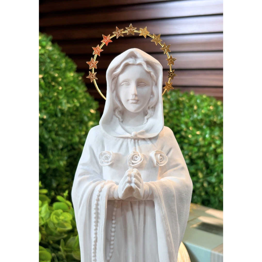 N.Sra da Rosa Mistica - Pó de Mármore - 35cm - com resplendor estrelado banhado a ouro - Imagem 2