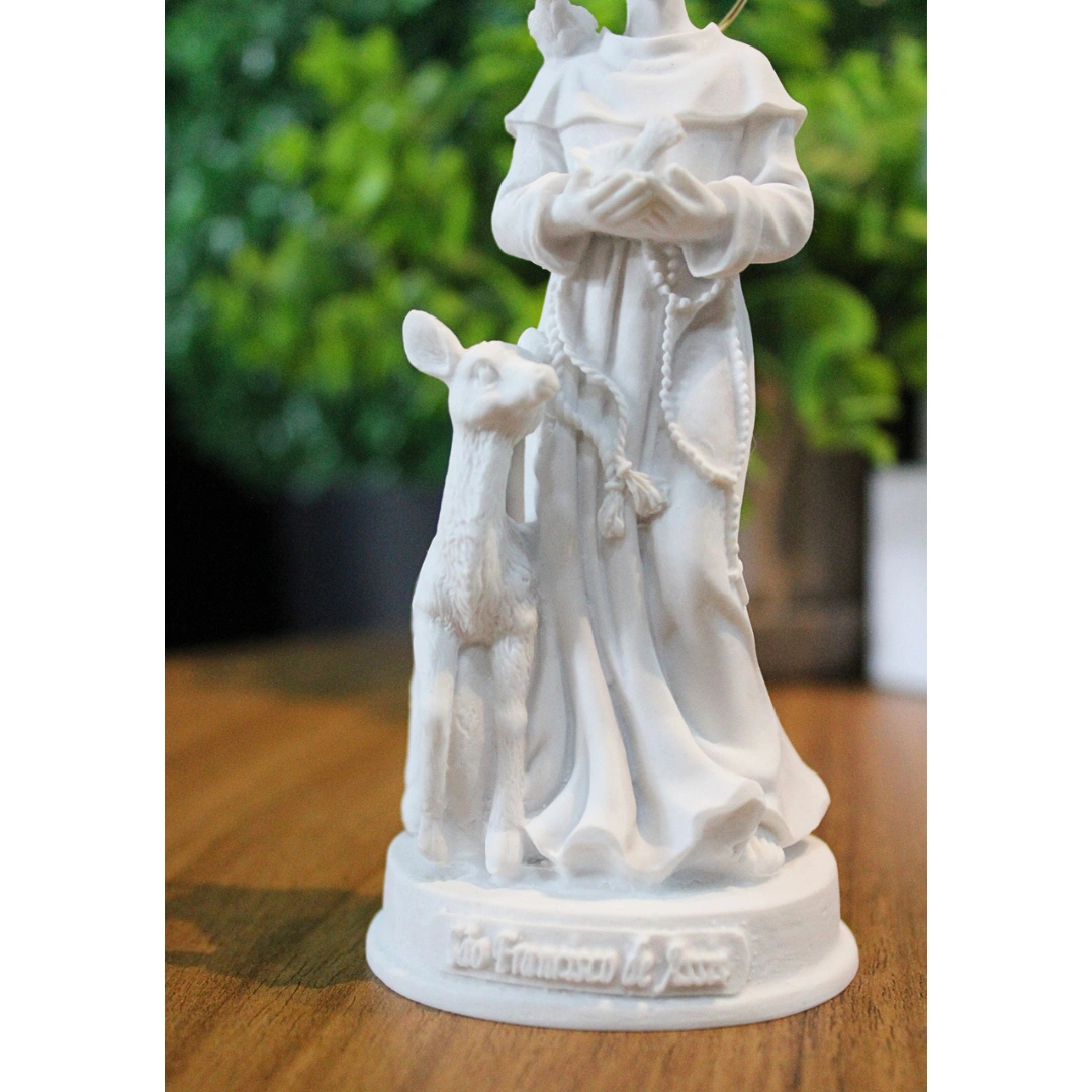 São Francisco - Pó de Mármore - 14cm - com resplendor banhado a ouro - Imagem 3