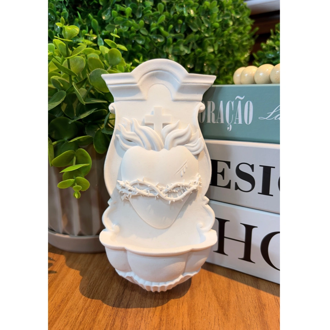 Pia Agua Benta Coração Do Sagrado – Pó de Mármore – 16,5×8,5cm